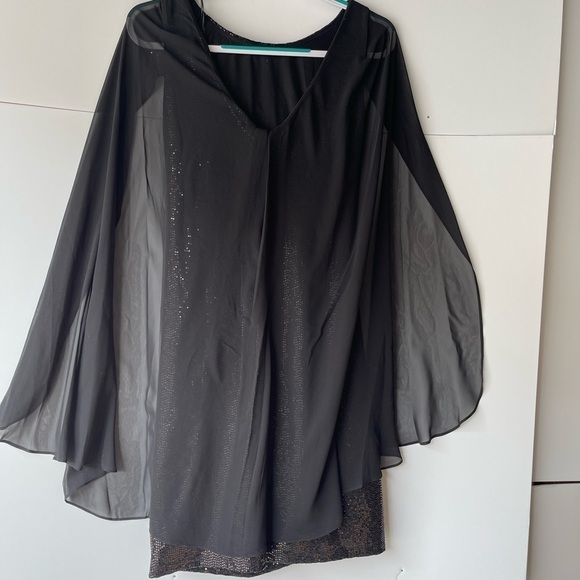 R&M Richards Black Sequin Glitter Formal Evening Prom Dress Lace Overlay, Sz 6 - Picture 7 of 9